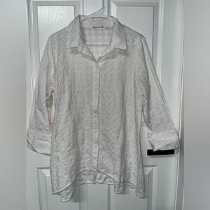 Habitat White Lace Cotton Button-Down Long Sleeves Tunic large